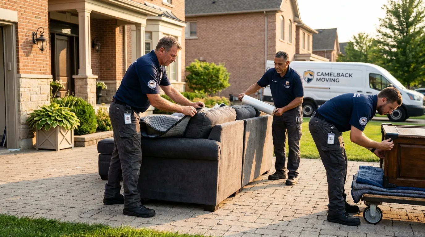 Large estate moving crew wrapping furniture in Waterford, WI